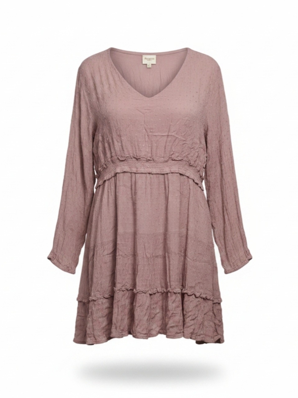 Hayden Blush Pink V-Neck Tiered Long Sleeve Dress